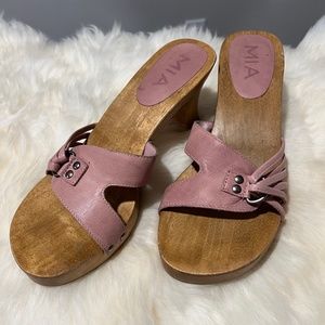Women's MIA Pink Wooden Platform Mule Sandals Size 8